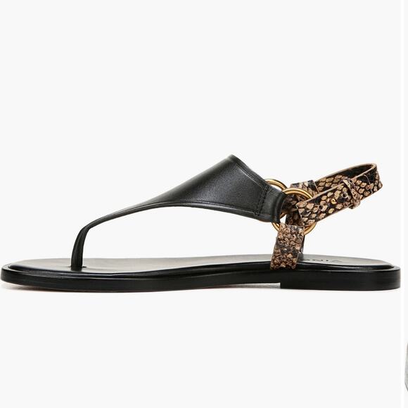 VINCE PHARIS Thong Leather Black Tan Sandals Women’s Size 7.5 - Picture 2 of 10